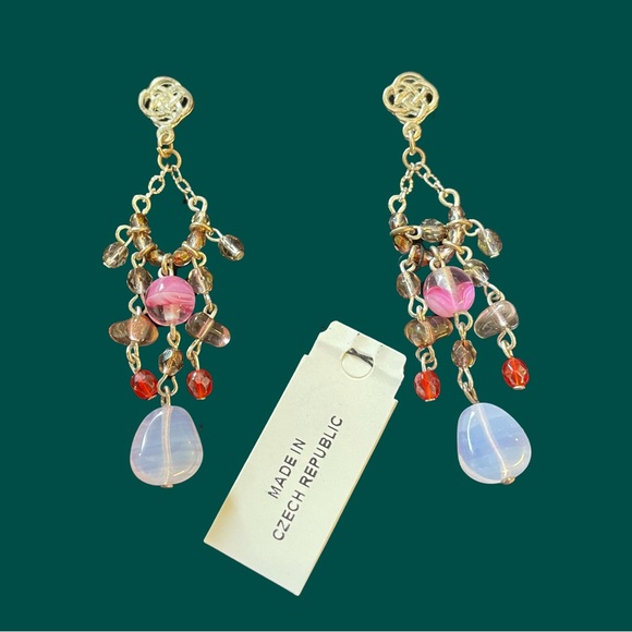 Vintage Bob Mackie Crystal/ Precious Stone Dangling Post Earrings - Picture 1 of 4